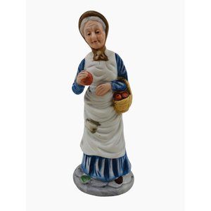 Vintage Porcelain Old Woman Farmer Fruit Vegetable Harvest Farmhouse Home Decor